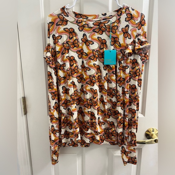 Posh Peanut Bowie Adult Orange and White Butterfly pullover sweater - Picture 1 of 6